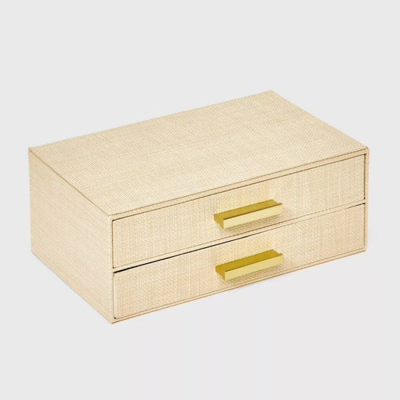 Two Drawer Woven Jewelry Organizer Cream, final cut