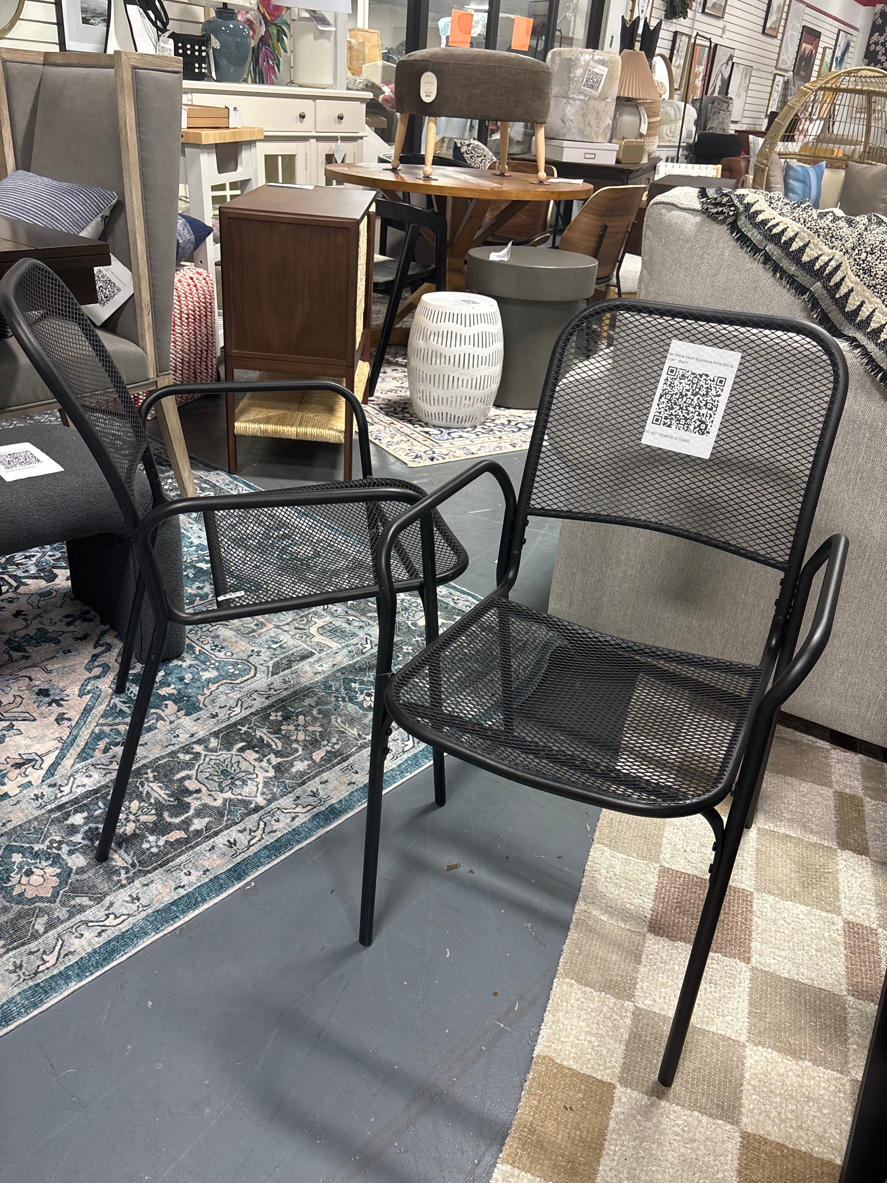 2pc Metal Mesh Stackable Patio Dining Chair - Black SHOWROOM ITEM