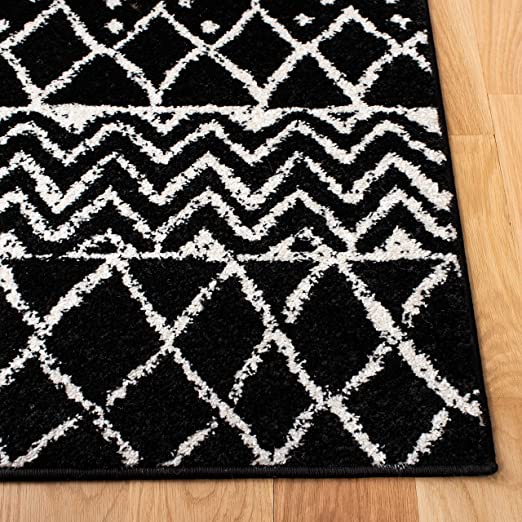 8' x 10' Black/Ivory Moroccan Boho Distressed Non-Shedding Living Room Bedroom Dining Home Office Area Rug
