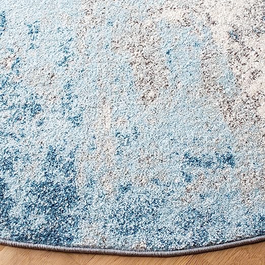 6'7" Round Grey/Blue Modern Abstract Non-Shedding Dining Room Entryway Foyer Living Room Bedroom Area Rug