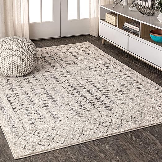 Ziri Moroccan Geometric Indoor Farmhouse Area-Rug Bohemian Minimalistic Easy-Cleaning Bedroom Kitchen Living Room Non Shedding, Cream,Gray