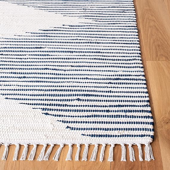 Kilim Collection Area Rug - 6' x 9', Navy & Ivory, Handmade Diamond Moroccan Flat Weave Cotton, Ideal for High Traffic Areas in Living Room, Bedroom