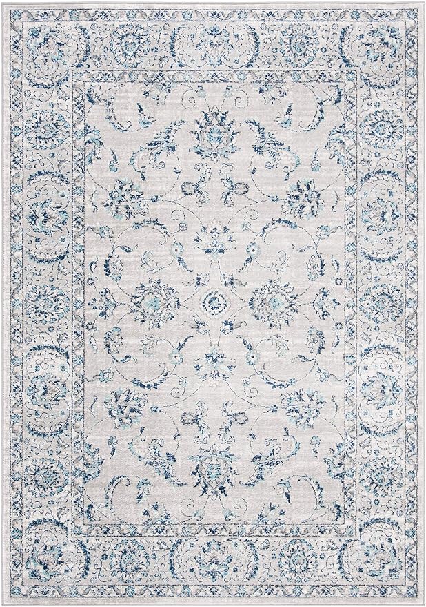 5'3" x 7'6" Light Grey/Blue Oriental Floral Scroll Non-Shedding Living Room Bedroom Dining Home Office Area Rug