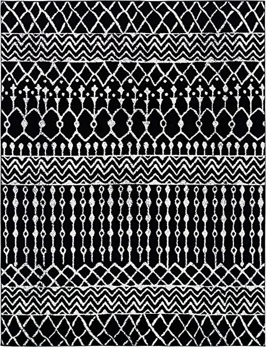8' x 10' Black/Ivory Moroccan Boho Distressed Non-Shedding Living Room Bedroom Dining Home Office Area Rug