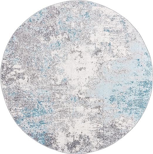 6'7" Round Grey/Blue Modern Abstract Non-Shedding Dining Room Entryway Foyer Living Room Bedroom Area Rug