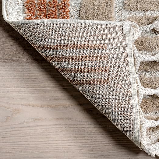 Beige Geometric Tasseled Area Rug