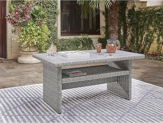 Naples Beach Contemporary Outdoor Rectangle Multi-Use Table, Light Gray