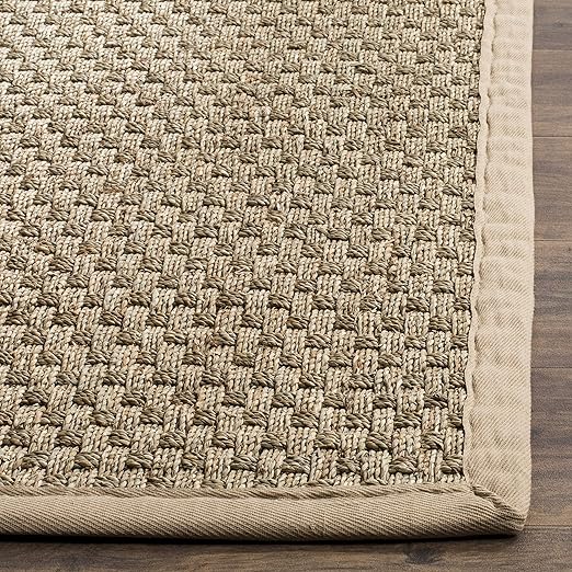 Natural Fiber Collection Accent Rug - 3' x 5', Natural & Beige, Border Basketweave Seagrass Design, Easy Care, Ideal for High Traffic Areas