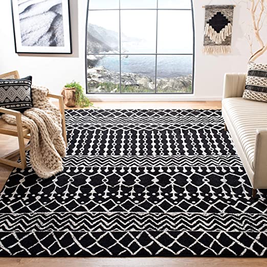 8' x 10' Black/Ivory Moroccan Boho Distressed Non-Shedding Living Room Bedroom Dining Home Office Area Rug