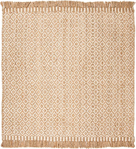 9' x 12' Ivory Handmade Boho Farmhouse Fringe Jute Area Rug