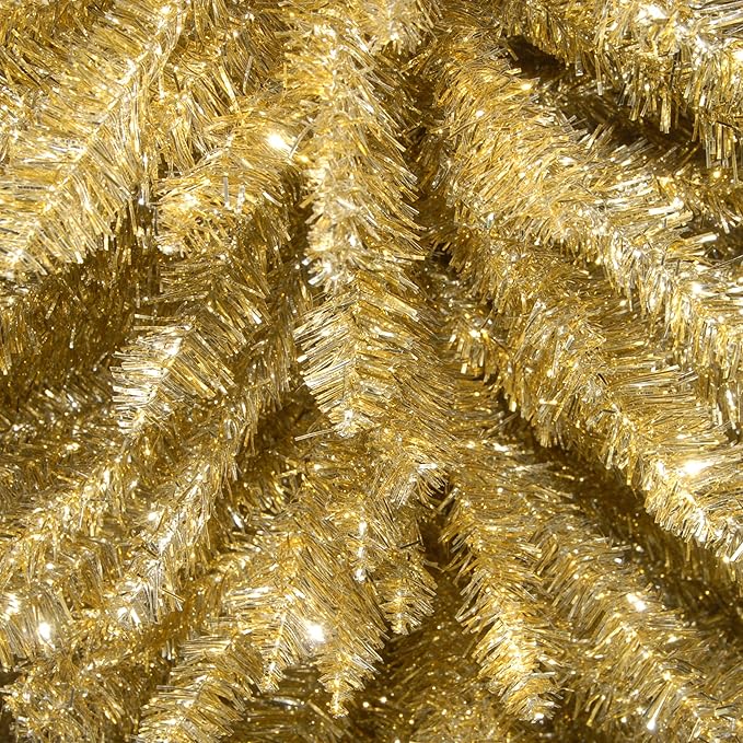 Artificial Christmas Tree, Champagne Gold Tinsel, Includes Stand