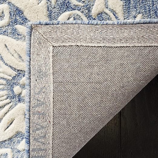 Blossom Collection Area Rug - 8' x 10' Square, Blue & Ivory, Handmade Wool, Ideal for High Traffic Areas in Living Room, Bedroom
