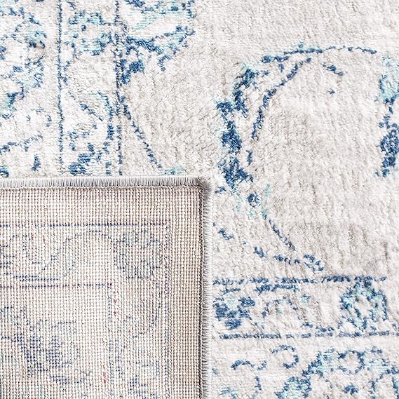5'3" x 7'6" Light Grey/Blue Oriental Floral Scroll Non-Shedding Living Room Bedroom Dining Home Office Area Rug