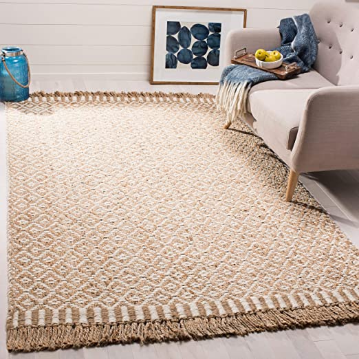 9' x 12' Ivory Handmade Boho Farmhouse Fringe Jute Area Rug