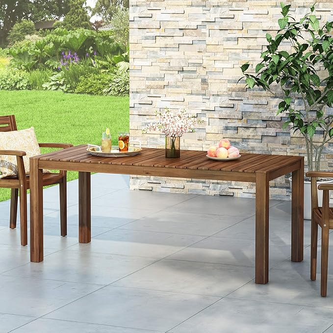 Gladys Outdoor Rustic Acacia Wood Dining Table, Dark Brown