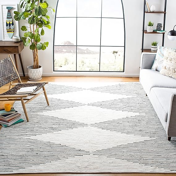 Kilim Collection Area Rug - 6' x 9', Navy & Ivory, Handmade Diamond Moroccan Flat Weave Cotton, Ideal for High Traffic Areas in Living Room, Bedroom