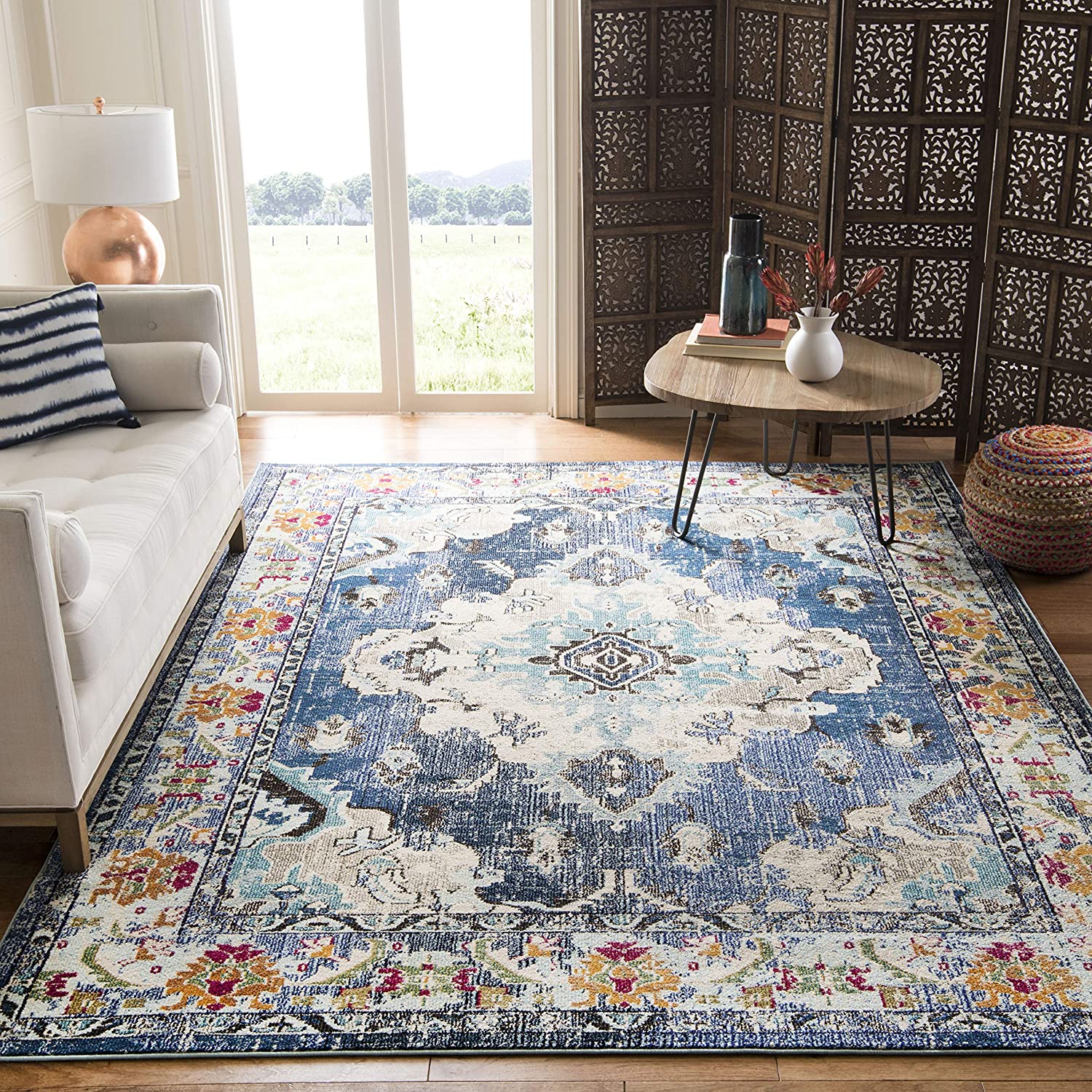 12 x 18 Navy/Light Blue Indoor Distressed/Overdyed Oriental Area Rug