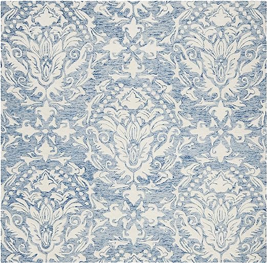 Blossom Collection Area Rug - 8' x 10' Square, Blue & Ivory, Handmade Wool, Ideal for High Traffic Areas in Living Room, Bedroom