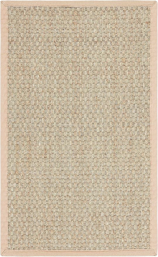 Natural Fiber Collection Accent Rug - 3' x 5', Natural & Beige, Border Basketweave Seagrass Design, Easy Care, Ideal for High Traffic Areas