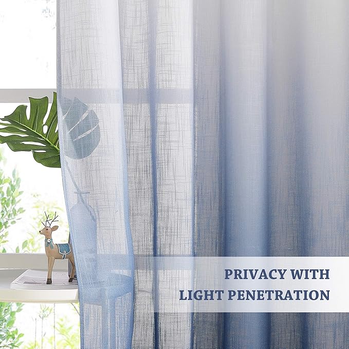 Navy Blue Ombre Curtains Sheer Linen