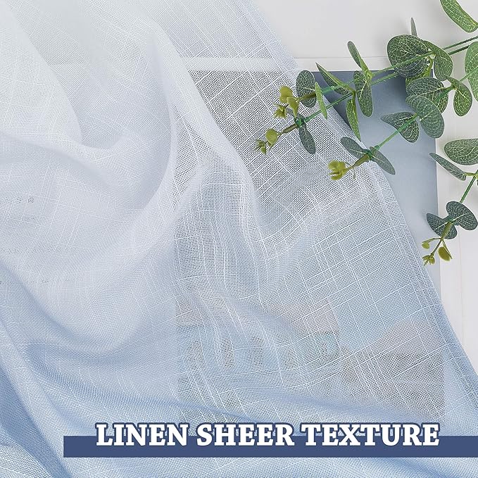 Navy Blue Ombre Curtains Sheer Linen