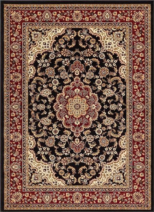 Barclay Medallion Kashan Black Traditional Area Rug