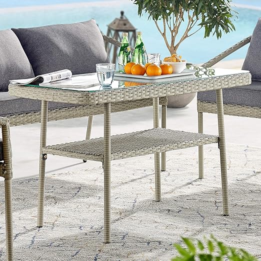 Windham All-Weather Wicker Outdoor Cocktail Table with Glass Top