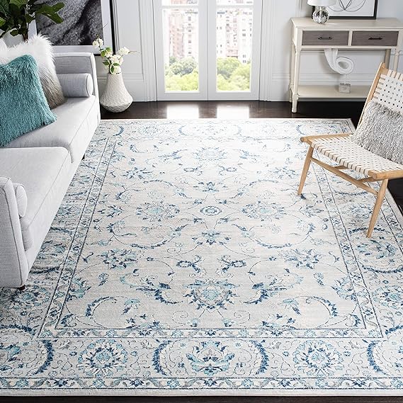 5'3" x 7'6" Light Grey/Blue Oriental Floral Scroll Non-Shedding Living Room Bedroom Dining Home Office Area Rug