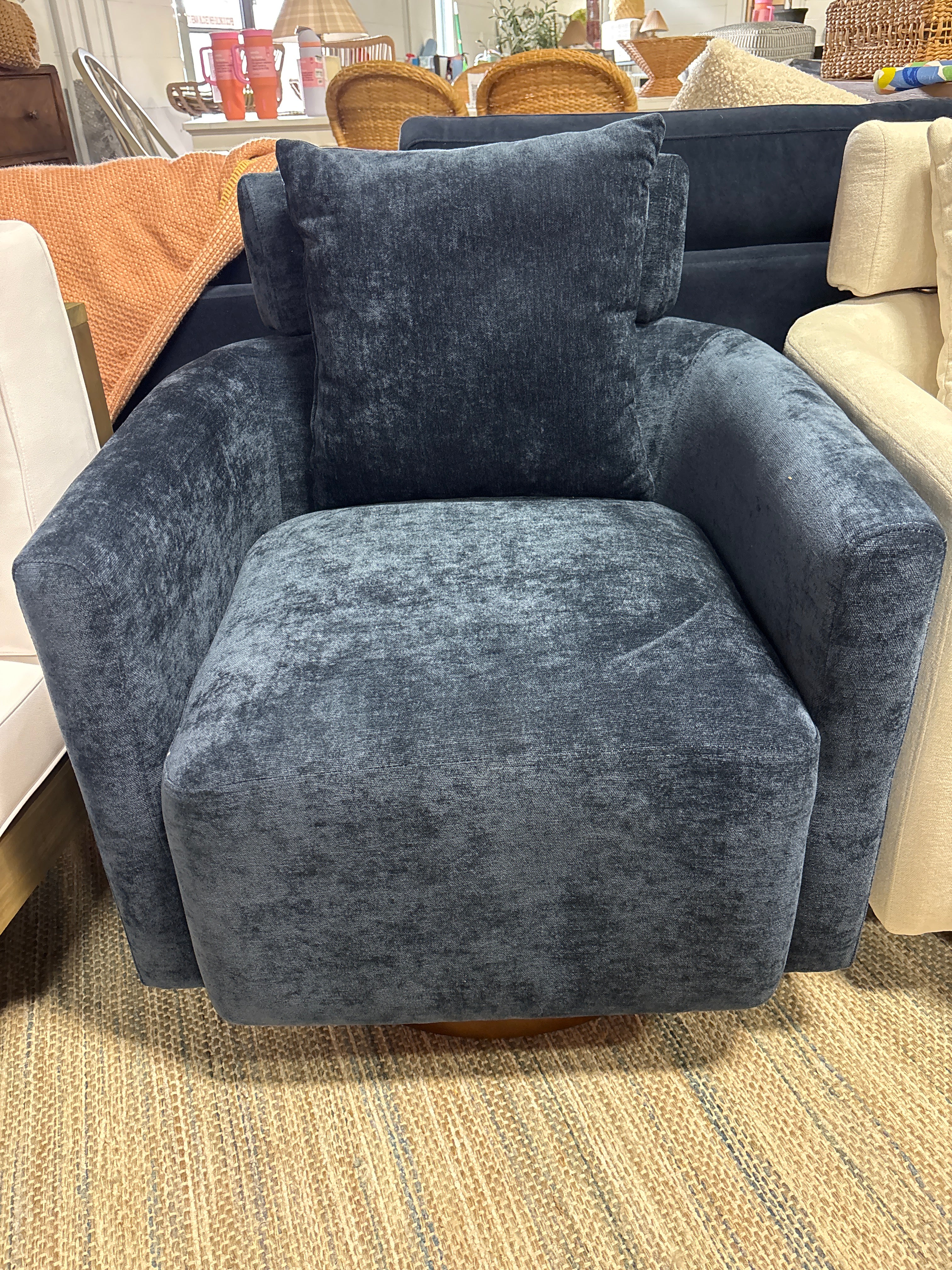 27.17"W Modern Swivel Chenille Upholstered Accent Chair - Navy SHOWROOM ITEM