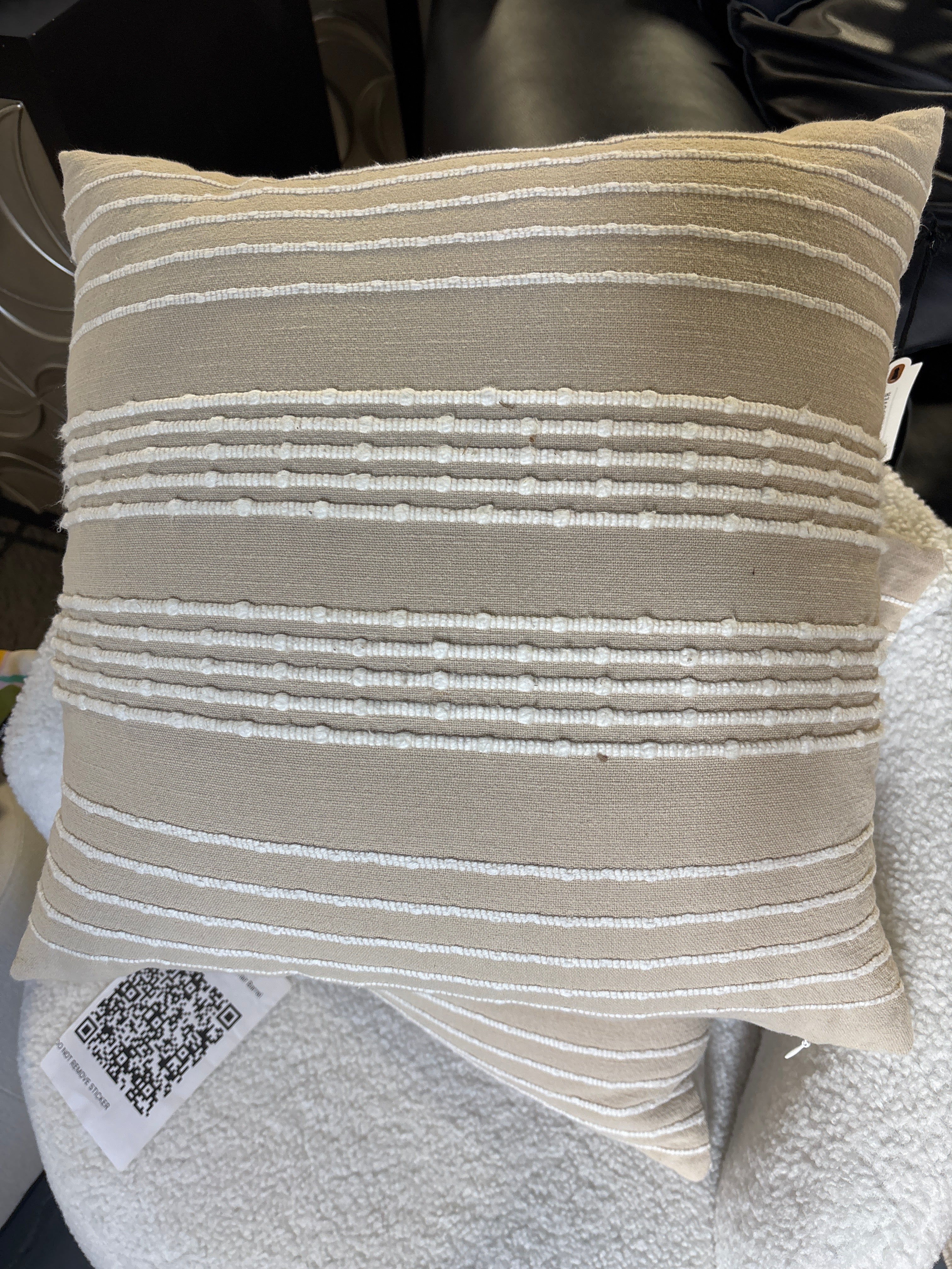 18"x18" Textured Bead Stripe Square Throw Pillow - Tan/Cream SHOWROOM ITEM