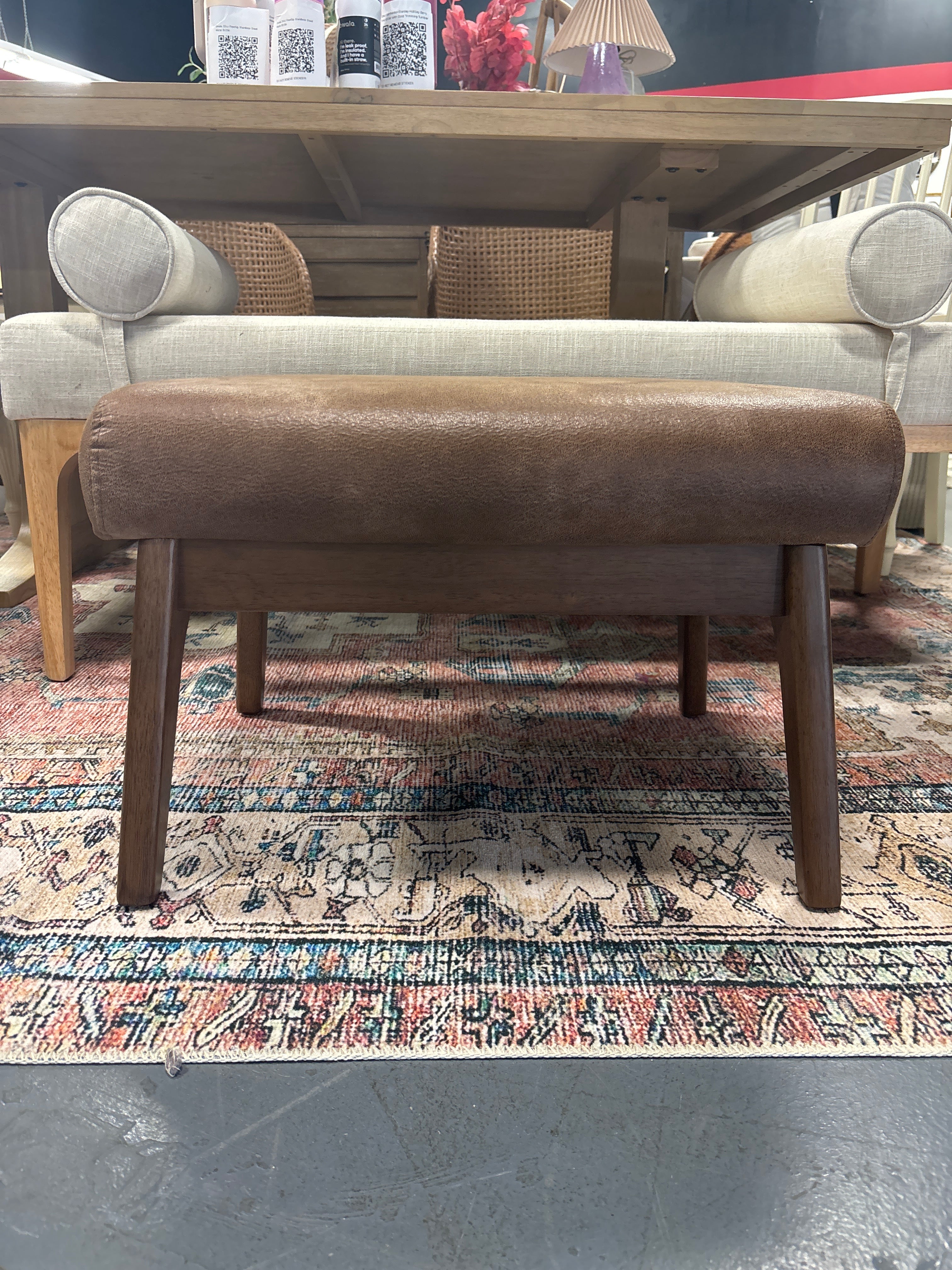 Buylateral Bianca Mid Century Modern Faux Leather Ottoman SHOWROOM ITEM