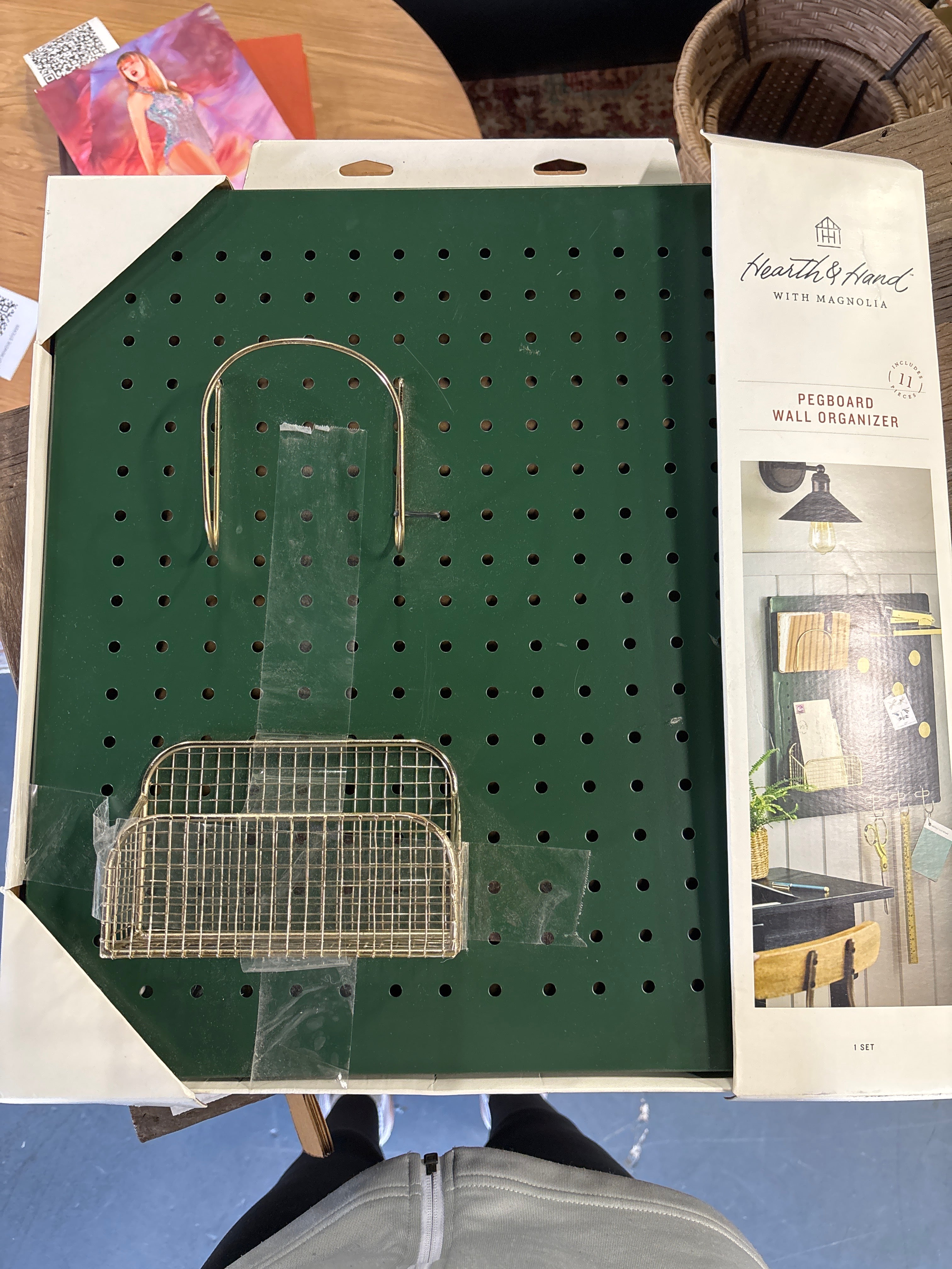 Metal Pegboard Wall Organizer Green/Gold SHOWROOM ITEM