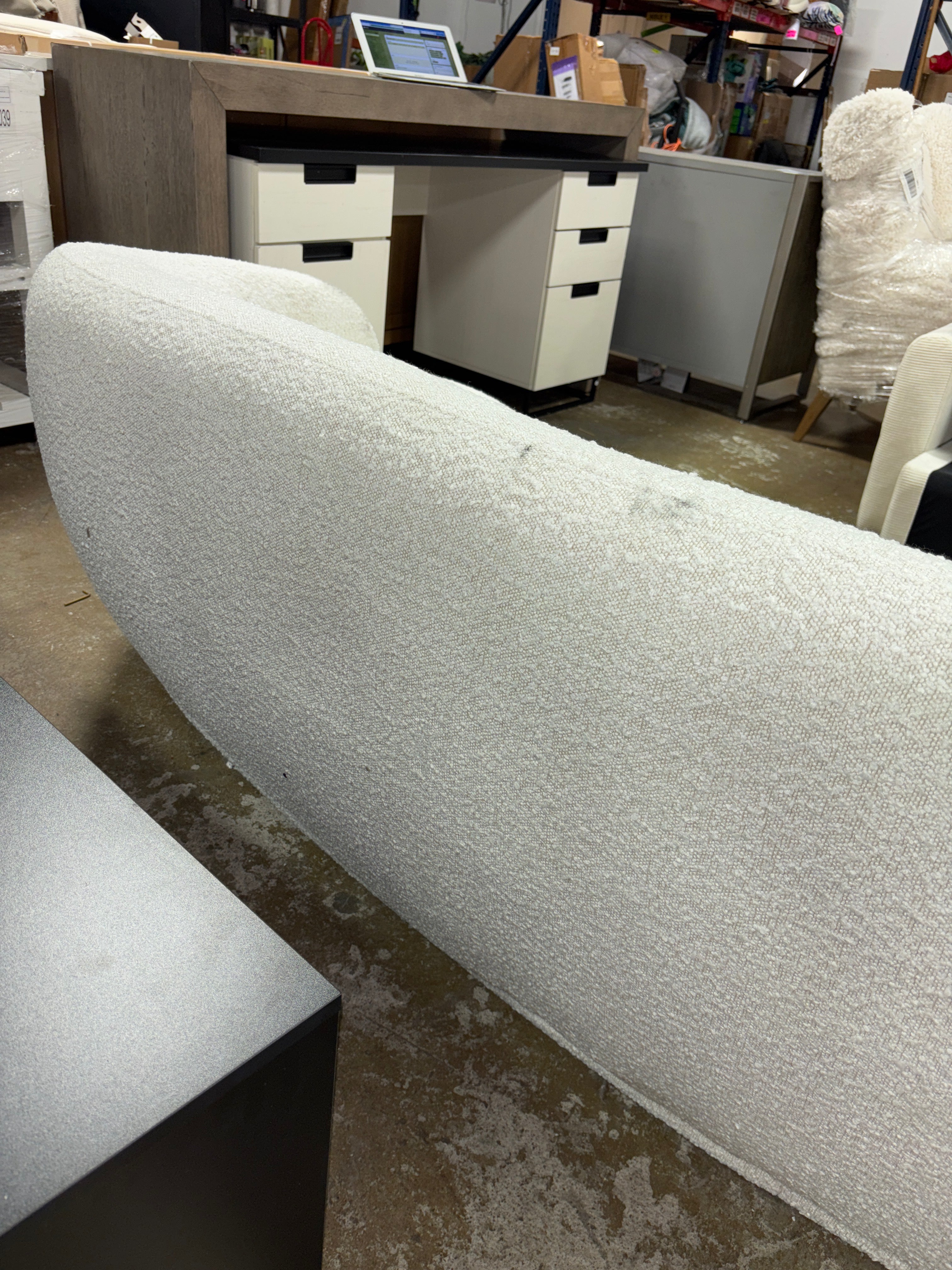 Foyzul 90" Rolled Arm Chesterfield Sofa - Cream Boucle SHOWROOM ITEM