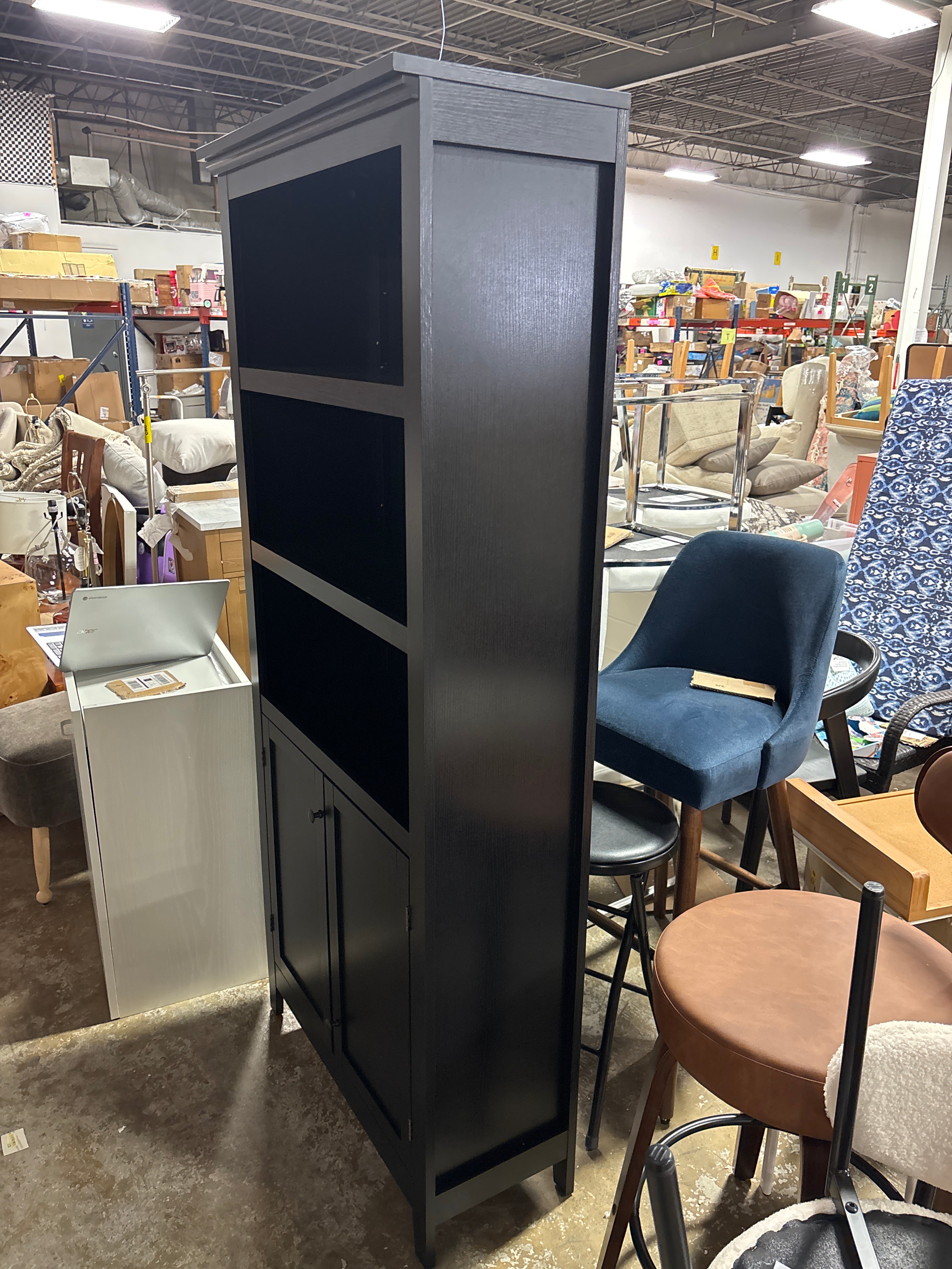 72" Carson 5 Shelf Bookcase with Doors - Black SHOWROOM ITEM