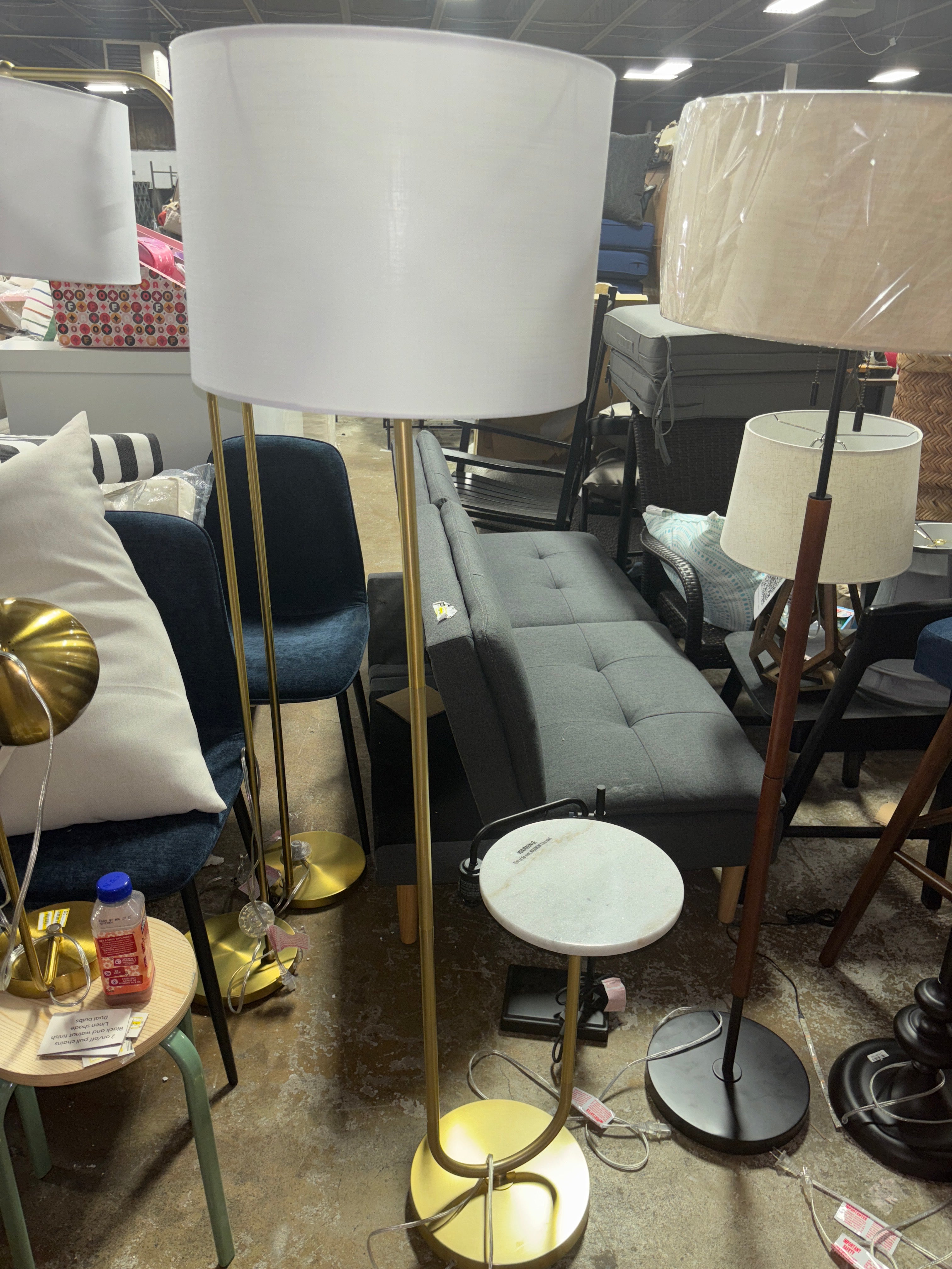 60"x20.5" Floor Lamp with Marble Table - Gold SHOWROOM ITEM