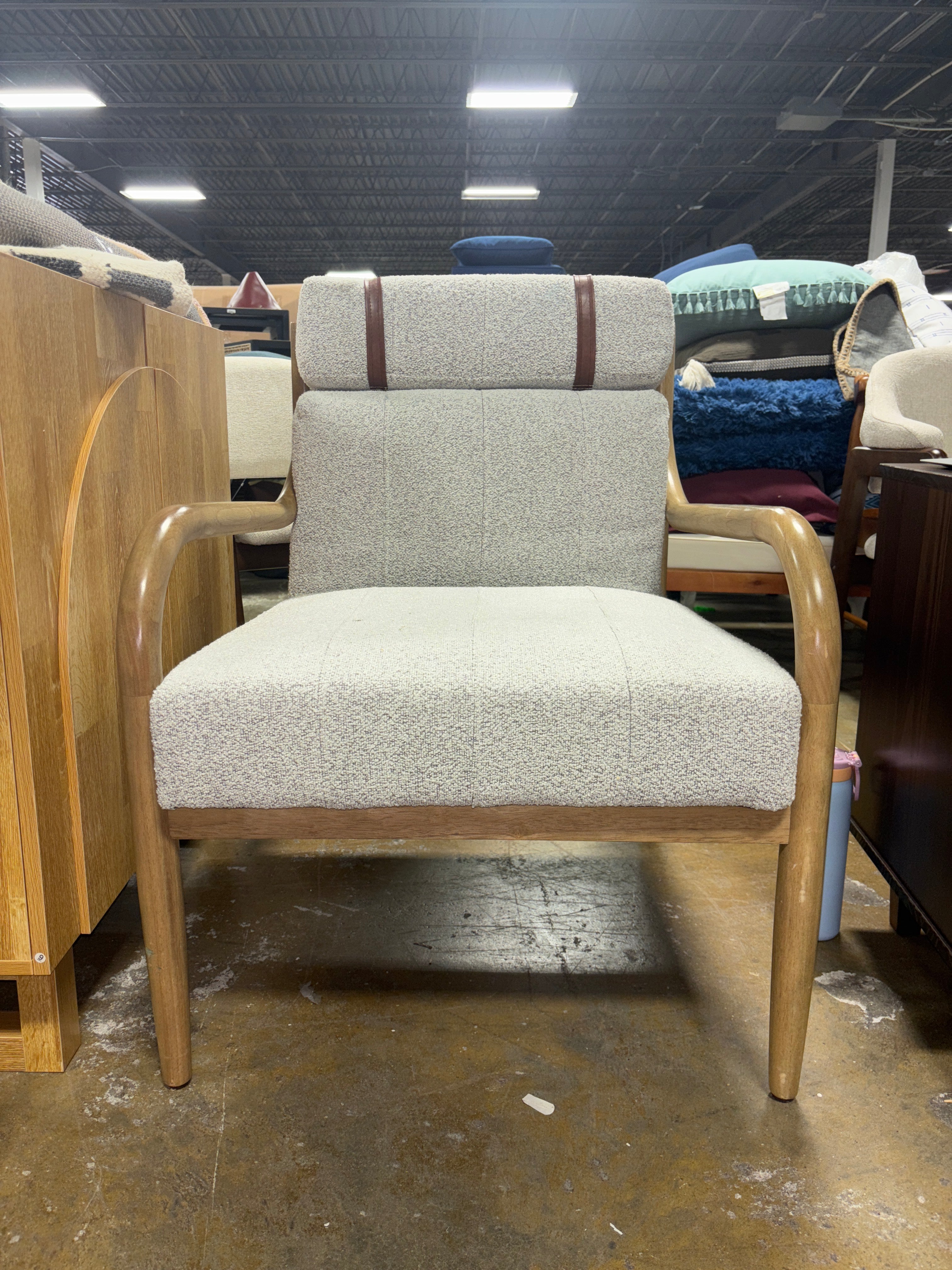 Boucle Upholstered Wood Accent Arm Chair - Oatmeal SHOWROOM ITEM