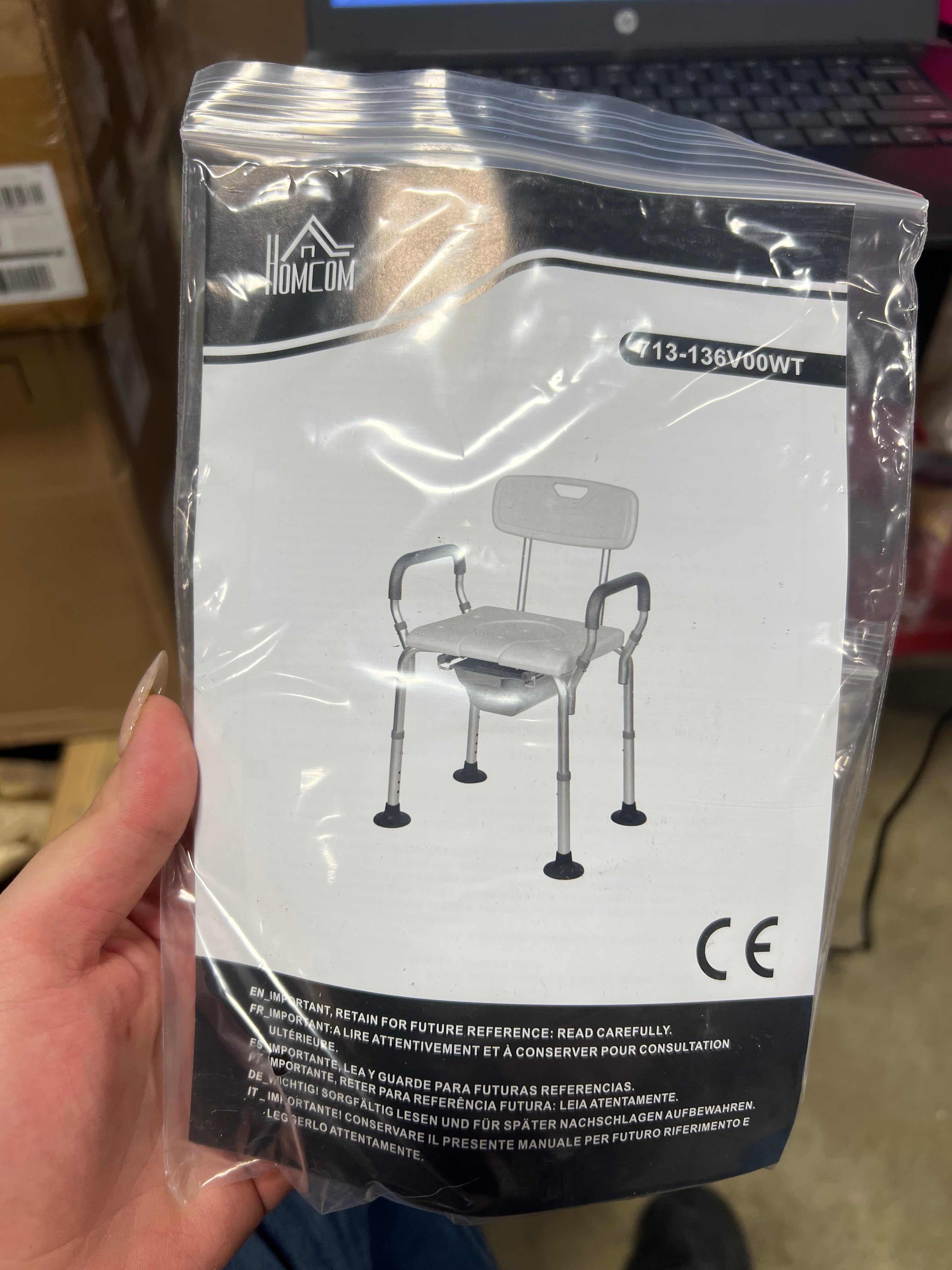 3-in-1 Shower Chair with Back and Arms, Raised Toilet Seat