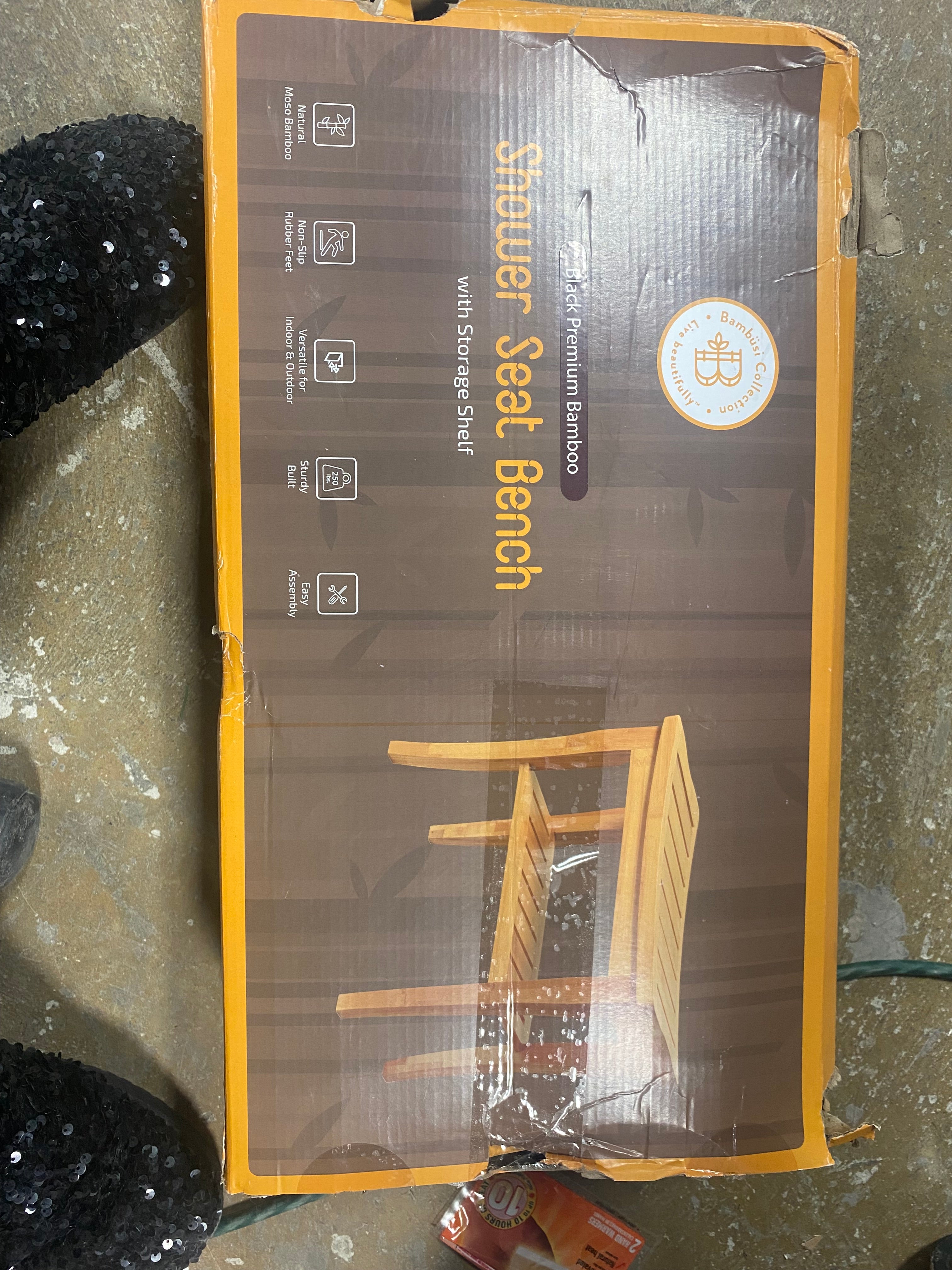 Bamboo Shower Bench Spa Stool - Wood 2-Tier Seat, Foot Rest Shaving Stool with Non-Slip Feet + Storage Shelf - Seat Organizer for Bathroom Living Room