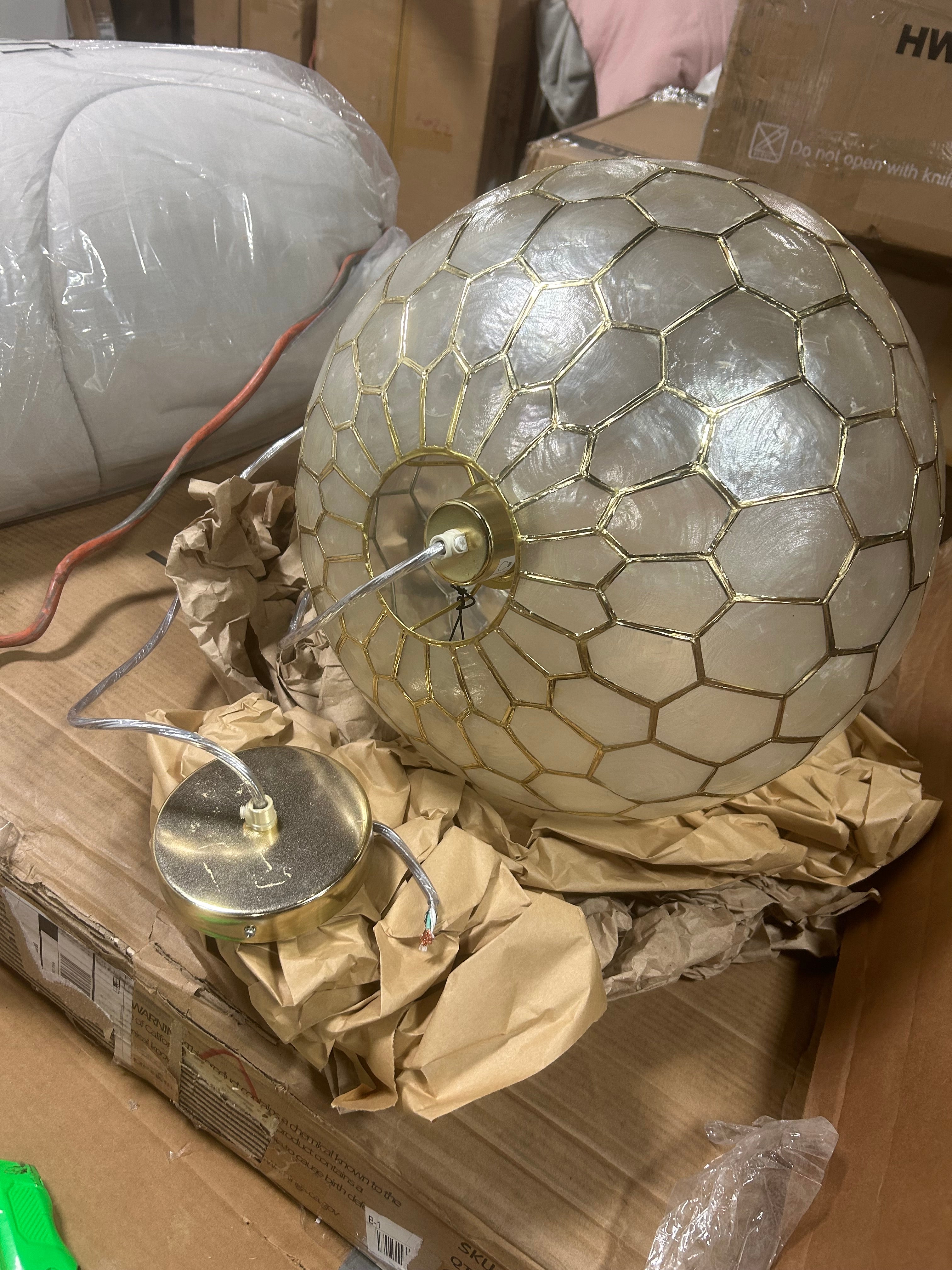 Capiz Seashells Honeycomb Globe Pendant Light  - Gold