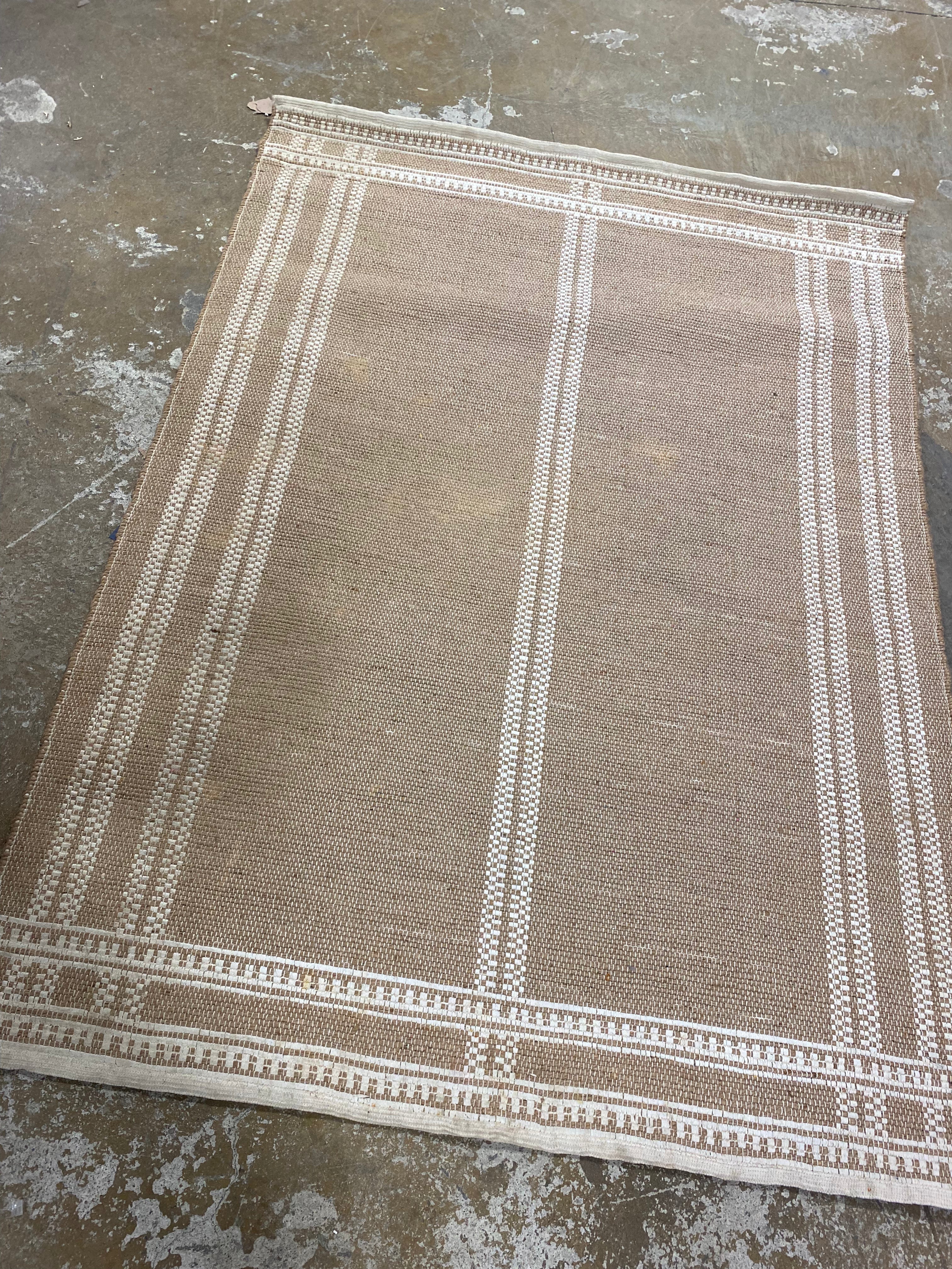 Border Plaid Handmade Jute Woven Area Rug Natural/Cream
