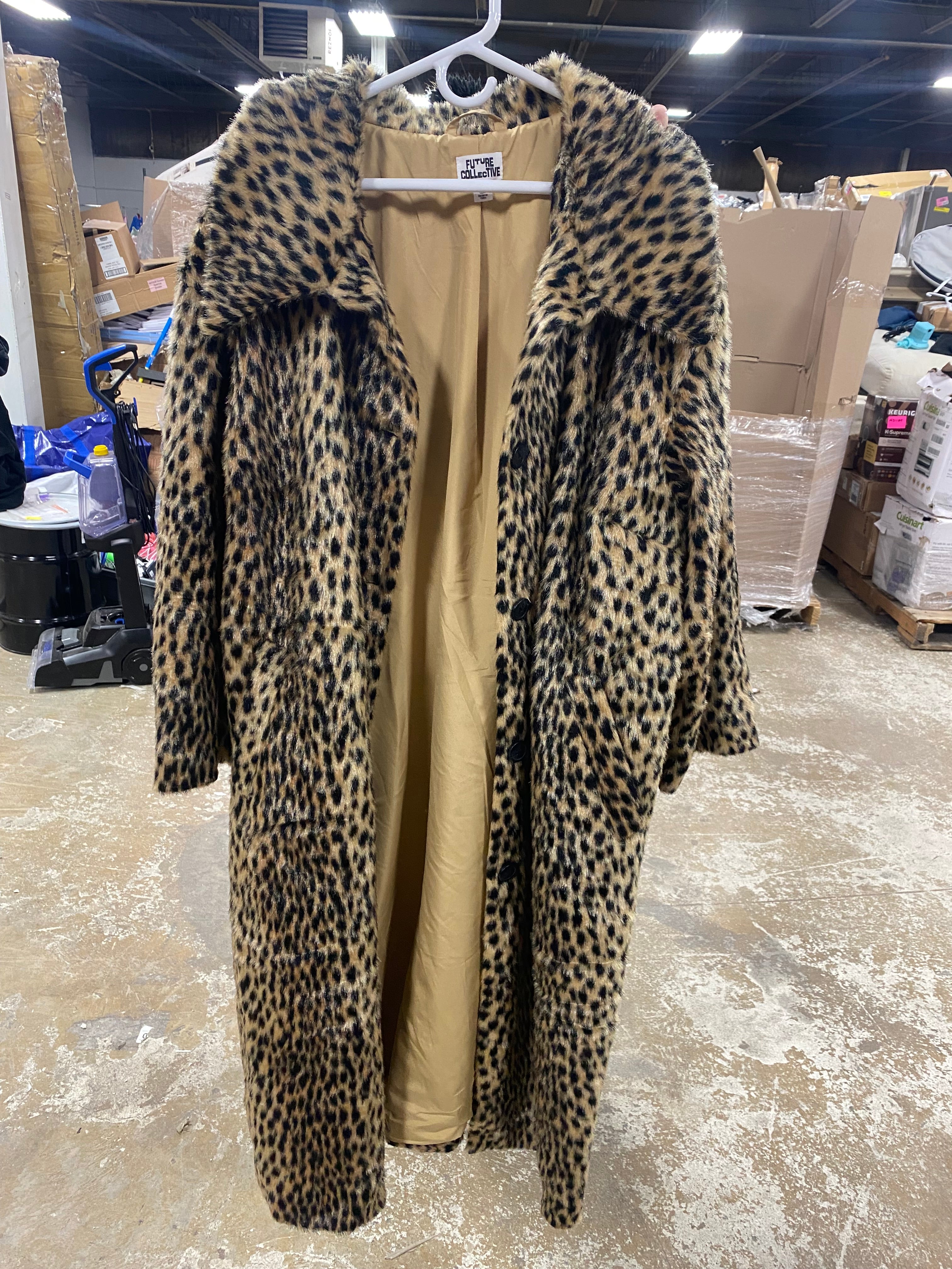 Women's Faux Fur Coat - Future Collective Brown Leopard Print