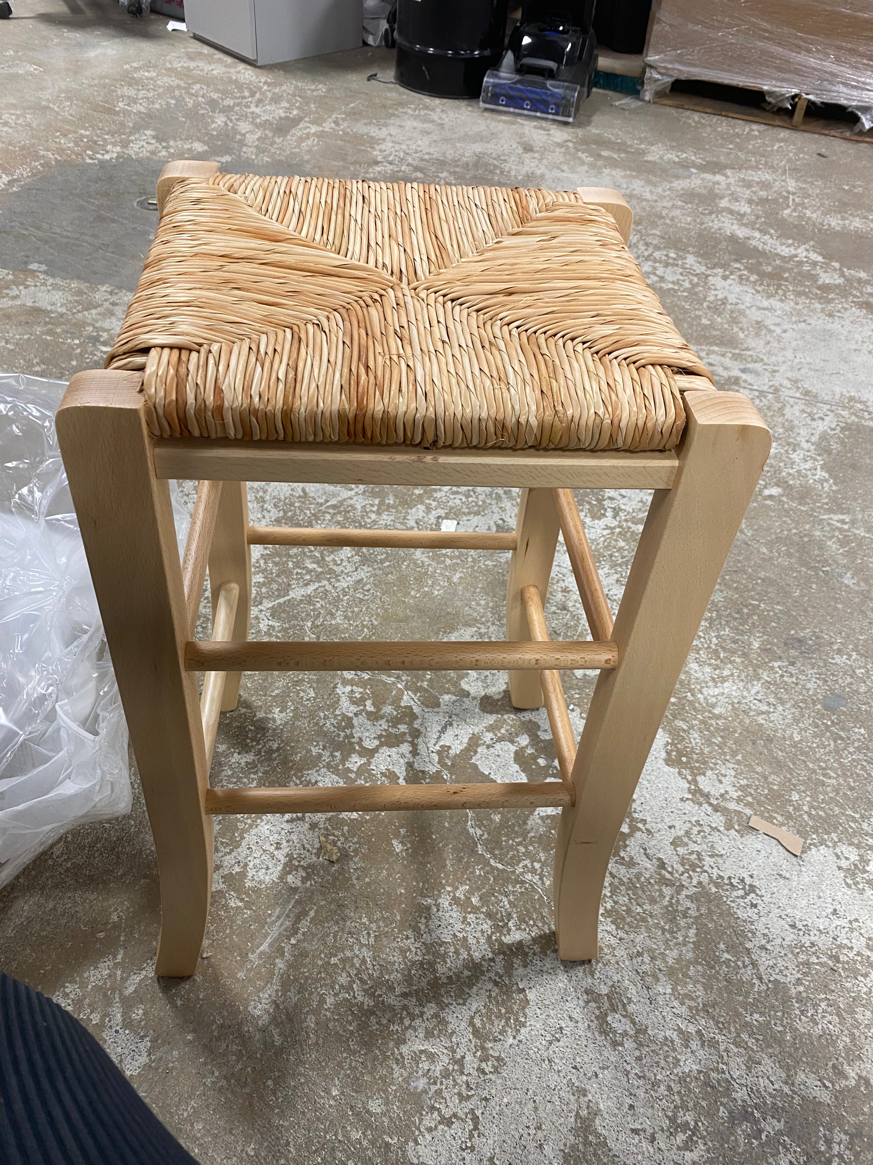 Backless Counter Stools, Set of 2, Natural with Handwoven Rush Seat