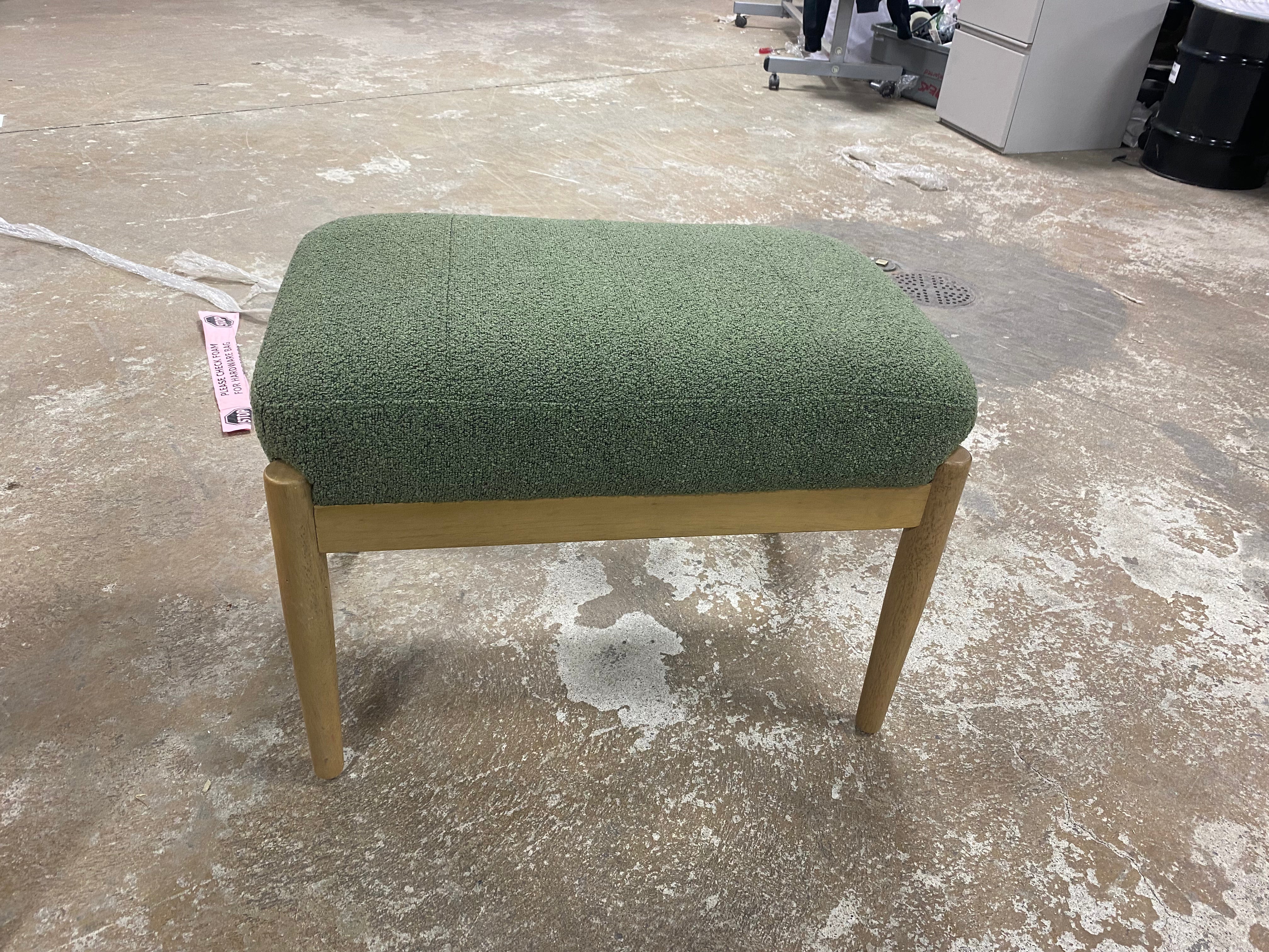 Boucle Upholstered Wood Ottoman