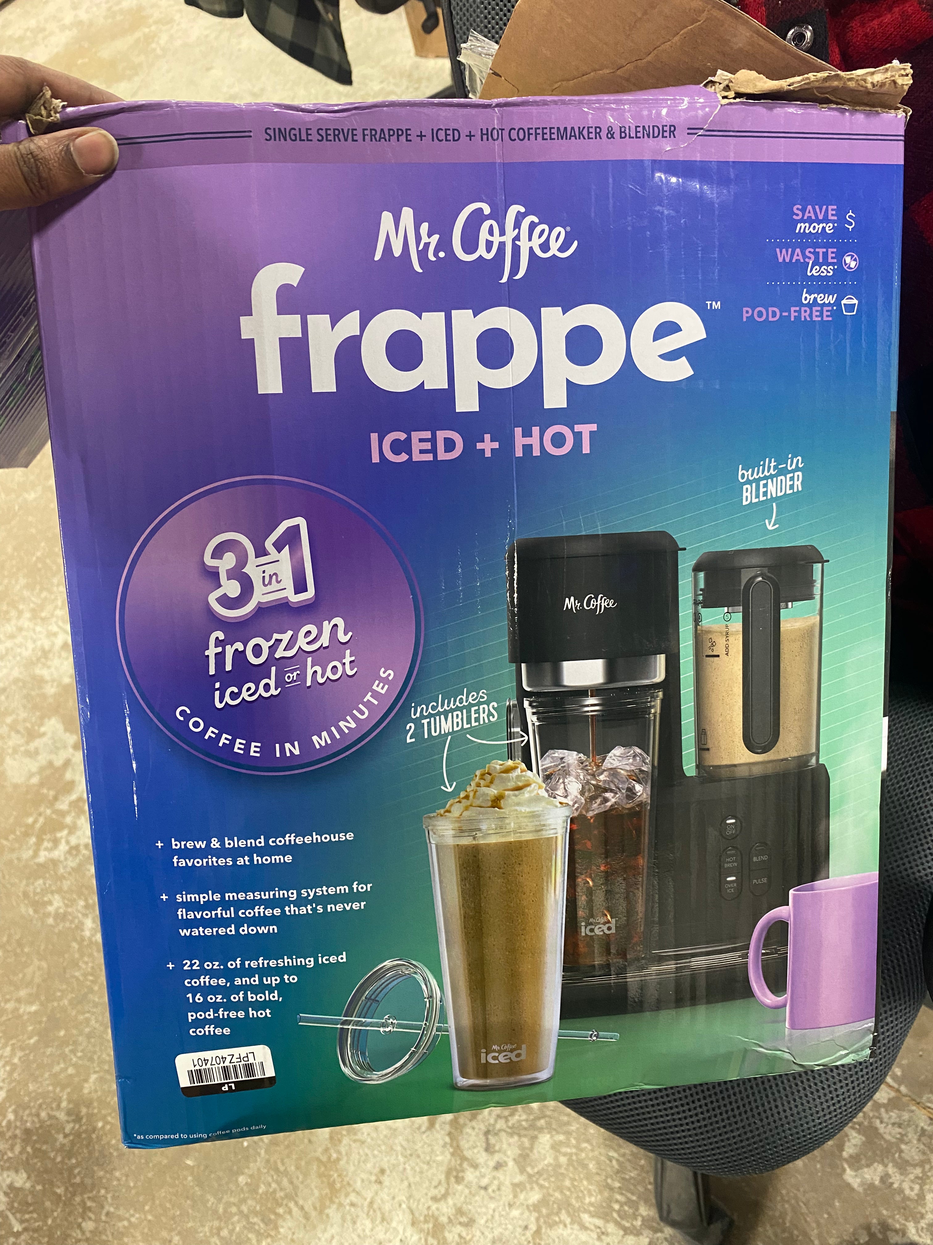 Frappe Single-Serve Iced and Hot Coffee Maker/Blender with 2 Reusable Tumblers and Coffee Filter