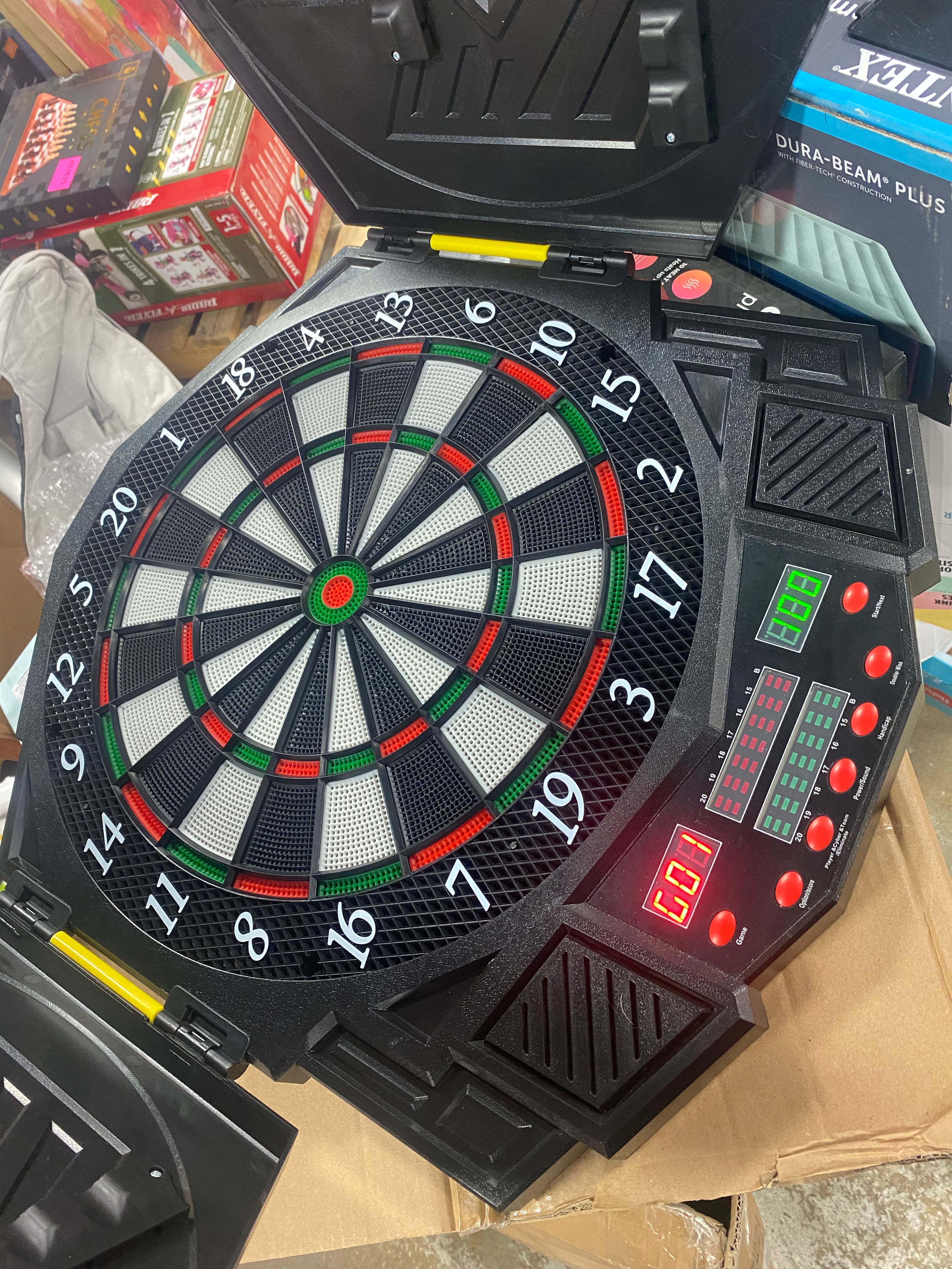 Professional Electronic Dart Board Cabinet Set Dartboard Game Room LED Display w/ 12 Darts