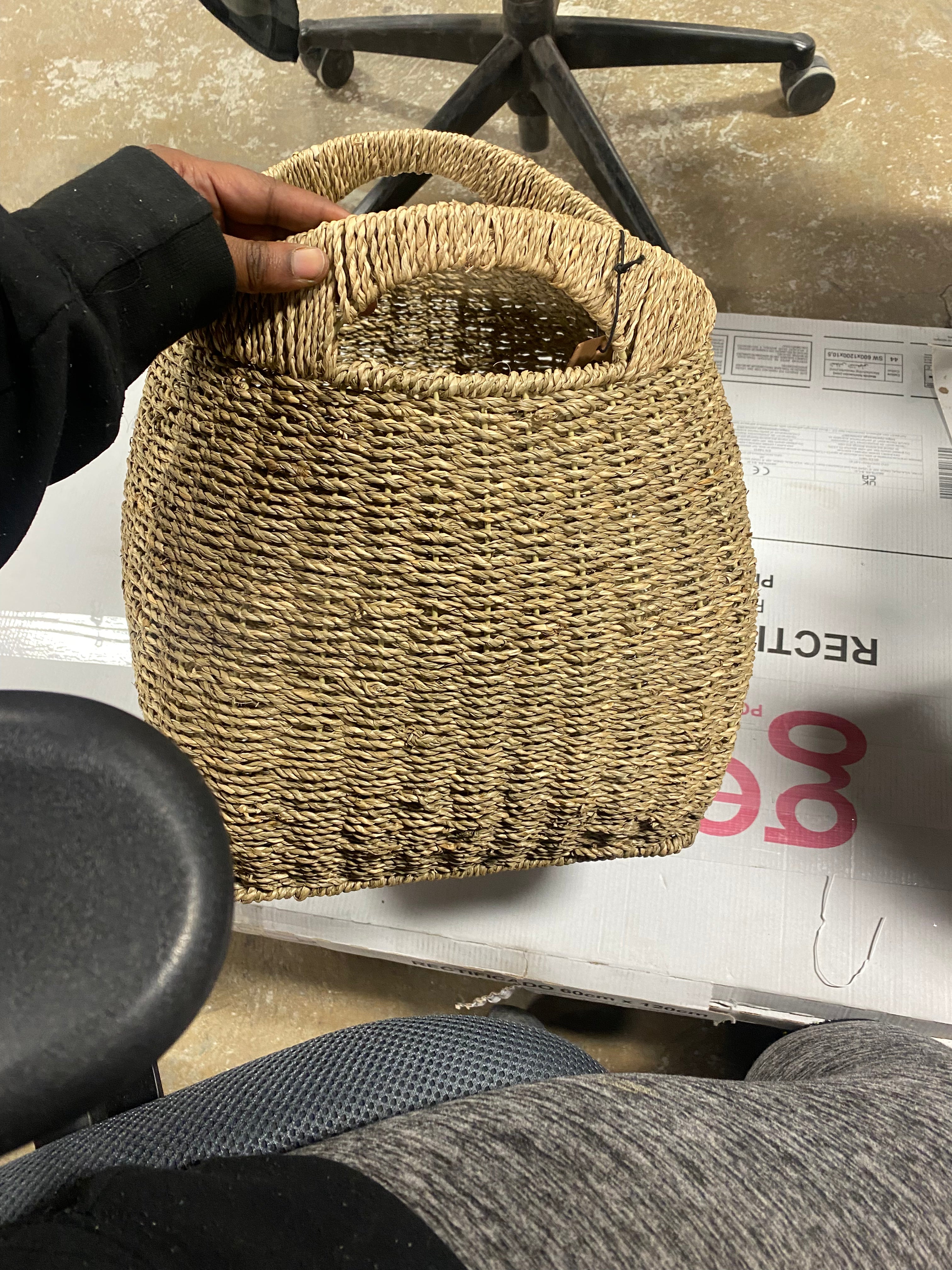 Basket with Handles Seagrass: Handwoven Round Storage, Brown Decorative Wicker