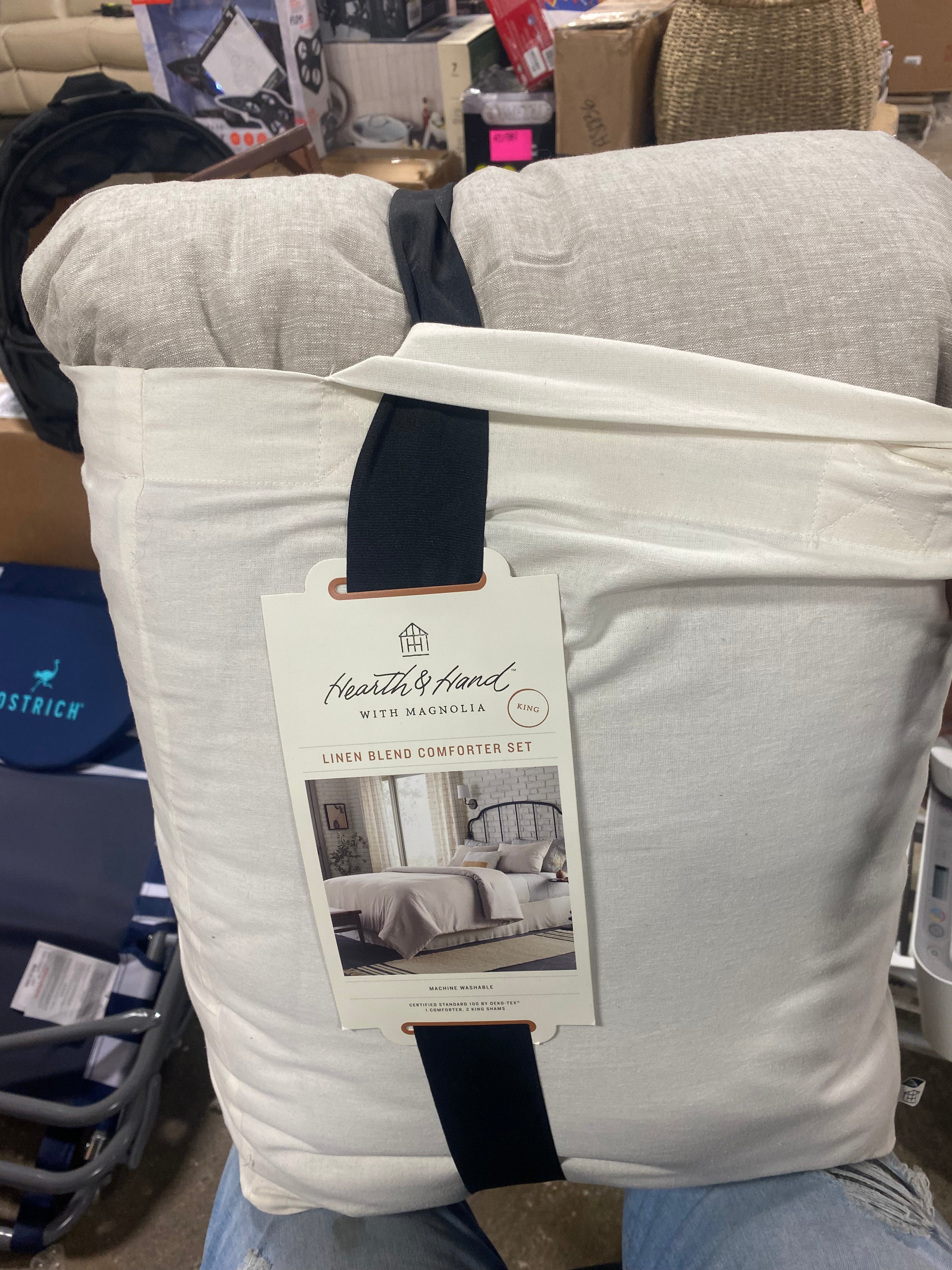 3pc Linen Blend Comforter Set Jet Gray - King