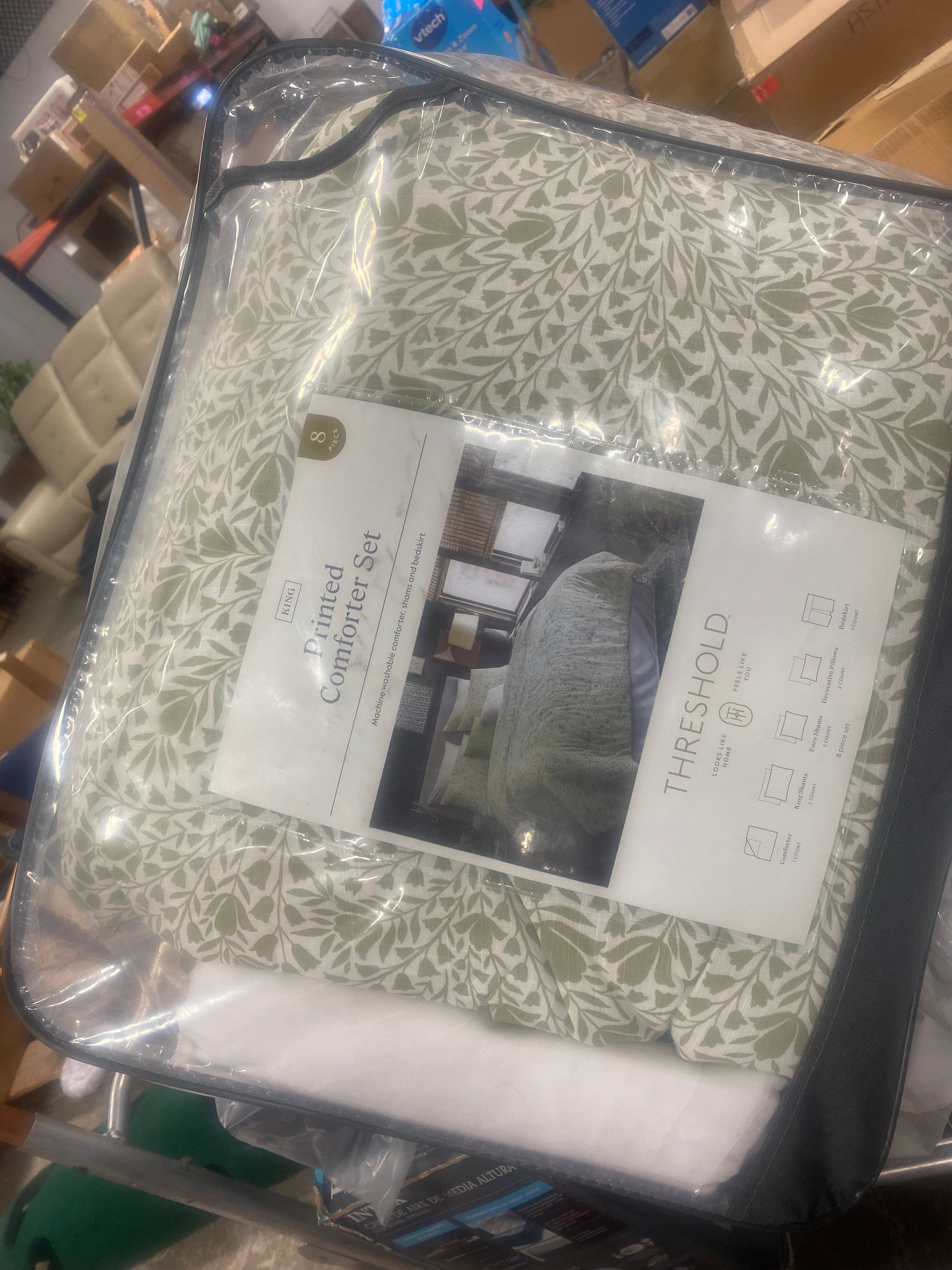 8pc Floral Comforter Set Green -  King