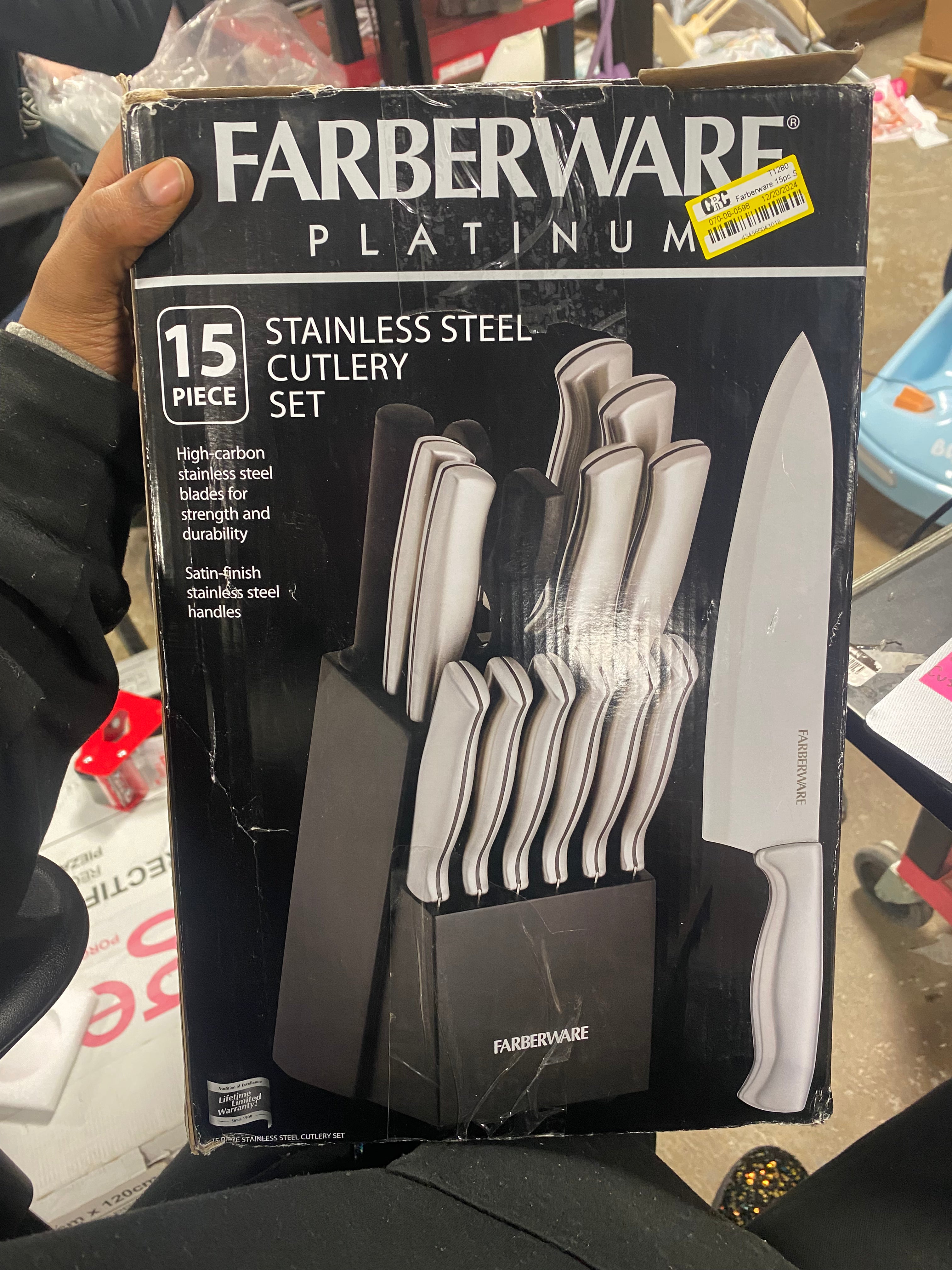 14pc Stainless Steel Knife Block Set: Kitchen Knife Set with Block, Serrated Blades, Hand Wash, Silver