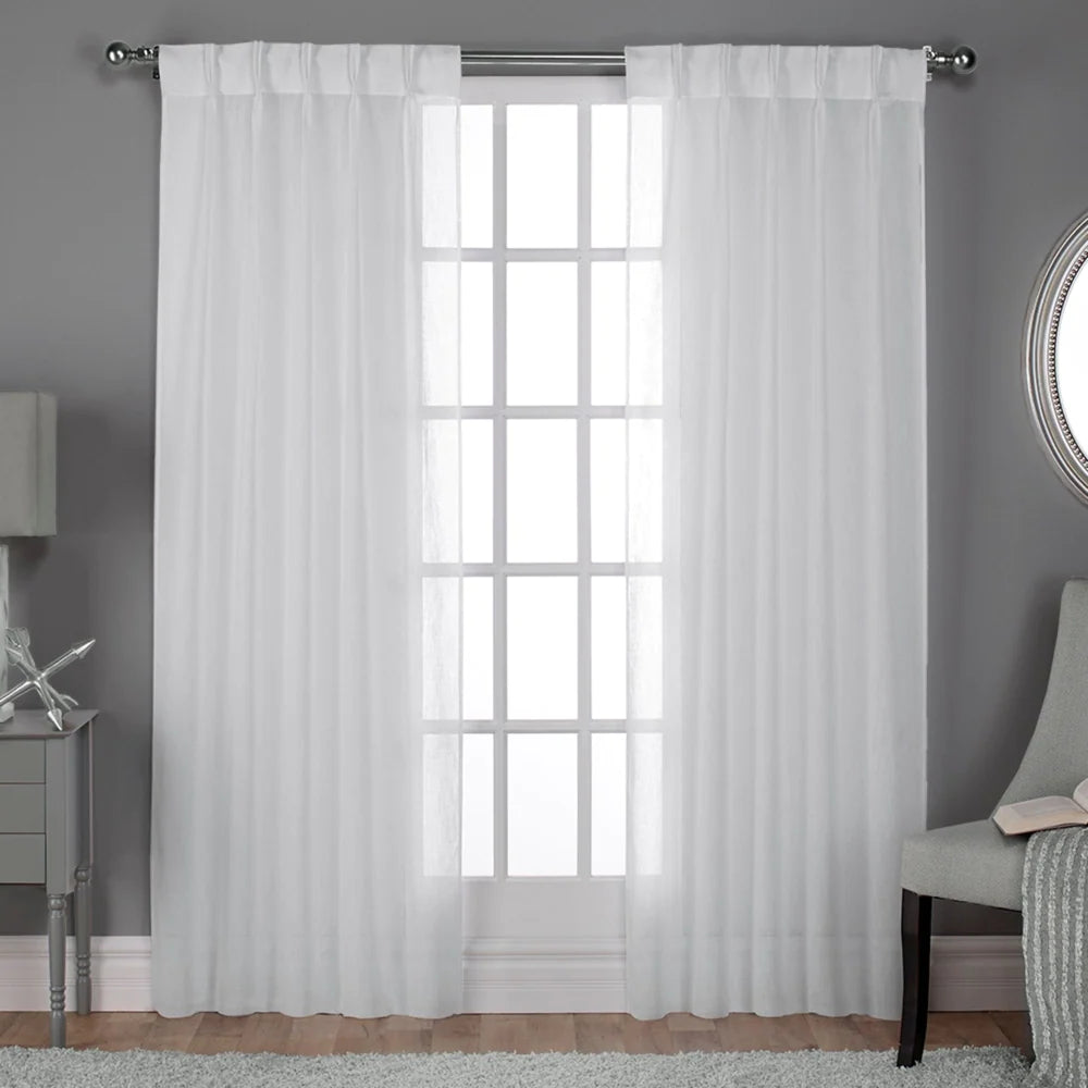 Belgian Jacquard Sheer Double Pinch Pleat Top Curtain Panel Pair - Winter White